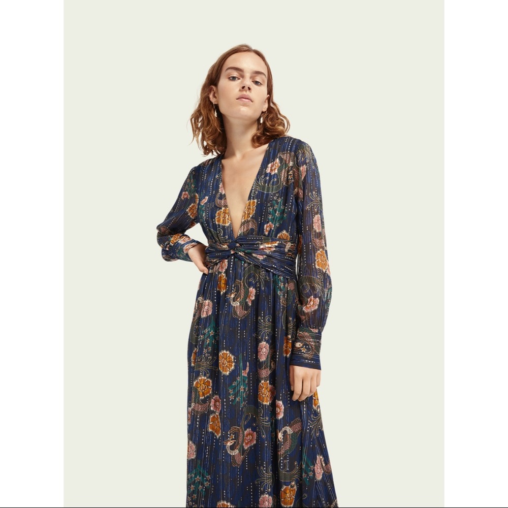 Scotch & Soda L/S metallic printed maxi dress